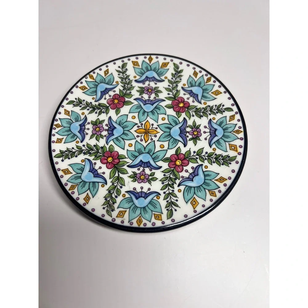 Ceraplat Hand Painted Spain Ceramic Floral Wall Hanging Plate Blue Pink 4.75in